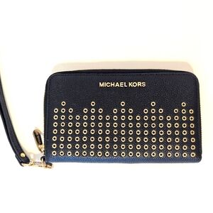 EUC Michael Kors Black and Gold Studded Wallet/Wristlet